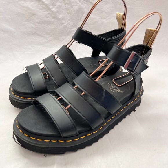 Dr Martens Vegan Blaire sandals US womens 8 black faux leather buckle chunky doc - Picture 3 of 11